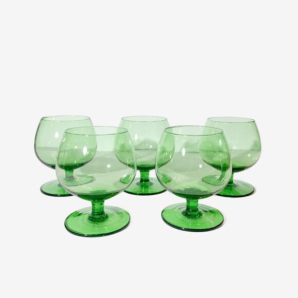 Vintage Set of 4 Green Glass Brandy Glasses / Spirit Glasses / Brandy Snifters - Picture 2 of 10